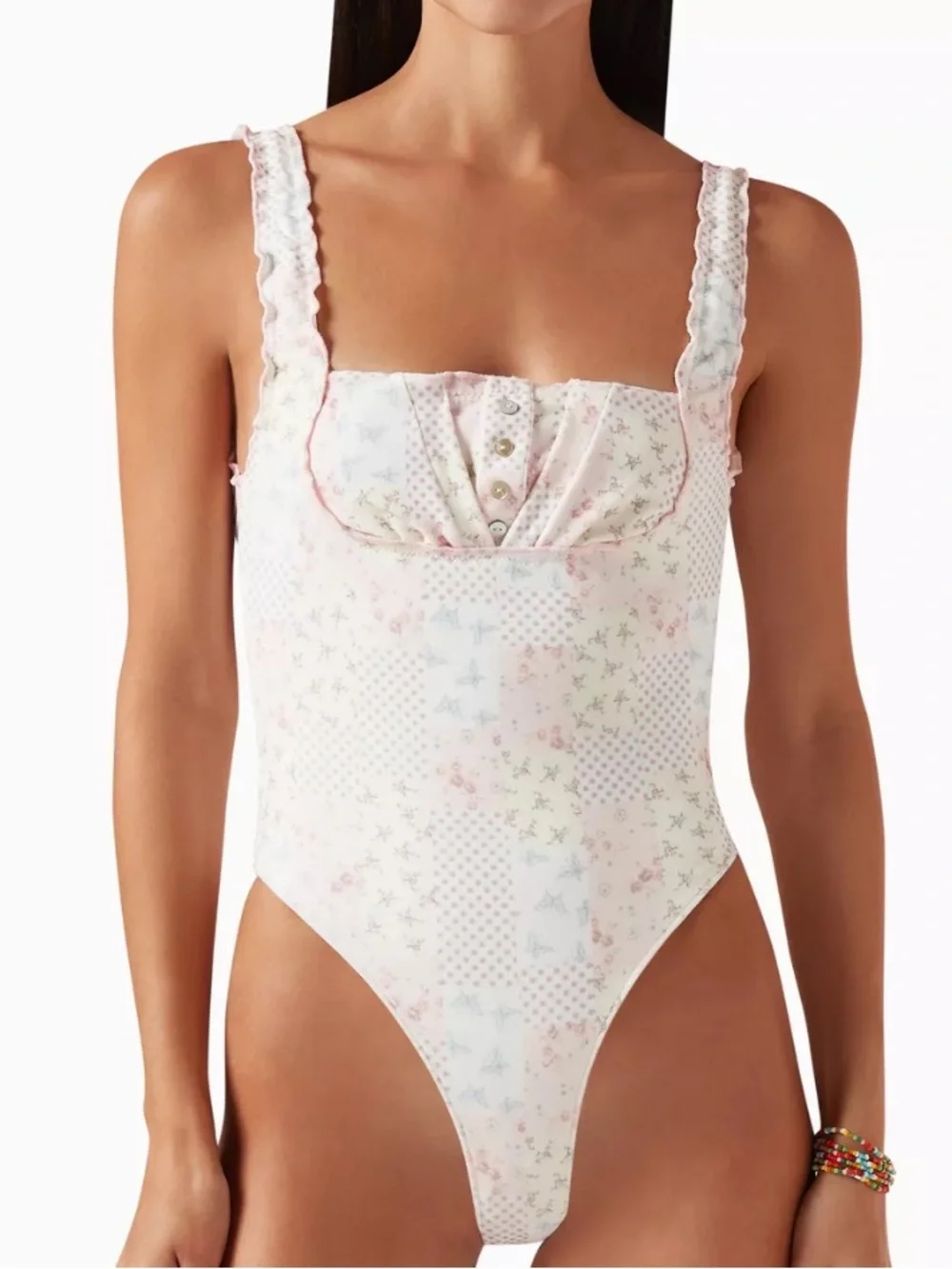 Frankies Bikinis x Sydney Sweeney 509 Floral Pink & White Swimsuit Sz XL